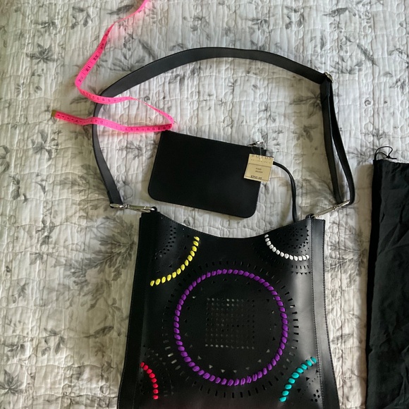 Orciani Carioca Leather Bag Tote - Black Fun Multicolor w/ Separate Wristlet NWT - Picture 5 of 16